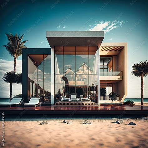 Amazing modern beach house, beach villa. Architectural exterior design ...