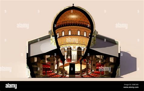 Interior cutaway of the Dome of the Rock, 3d section. Islamic shrine ...