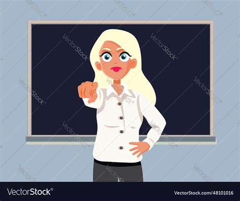 Unhappy teacher pointing to the class cartoon Vector Image