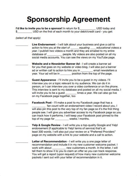 Printable Sponsorship Agreement Template