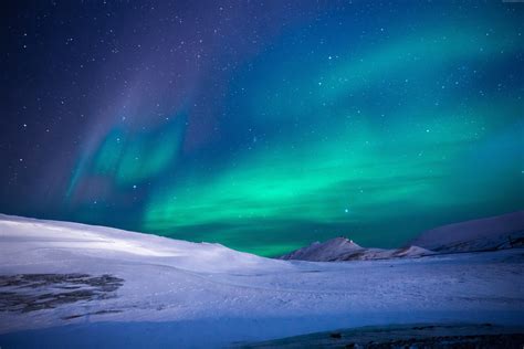 White snowy mountain, northern lights, sky, winter HD wallpaper ...