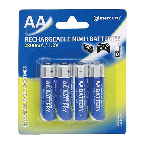 Mercury AA Size NiMH 2800 mA Rechargeable Batteries (4 Pcs ...