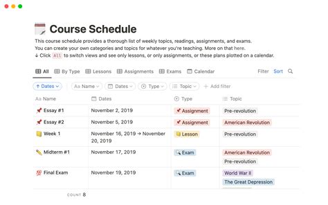 Course schedule | Notion Template