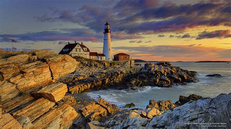 HD wallpaper: Portland Head Lighthouse at Sunrise, Maine, Architecture ...