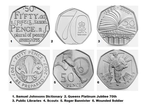 Rare UK Fifty Pence Coins Collectible 50p Coins British Coin Collector ...