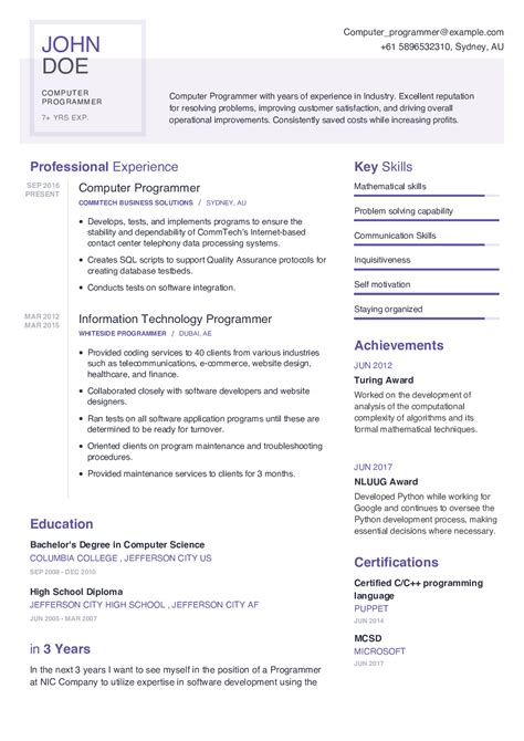 Computer Programmer Resume Example With Content Sample | CraftmyCV