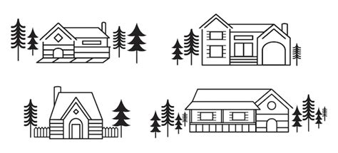 Premium Vector | Cottage and Houses in Line Drawings and Icons