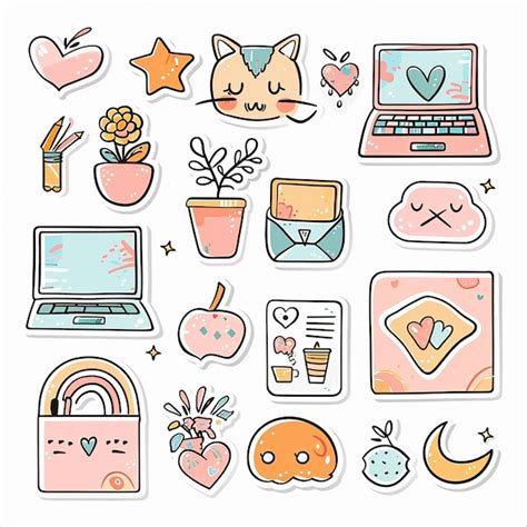 Cute laptop planner sticker set | Premium AI-generated image