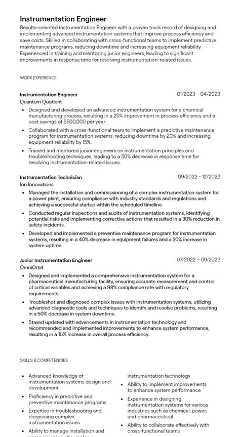 1+ Instrumentation Engineer Resume Examples [with Free Templates]