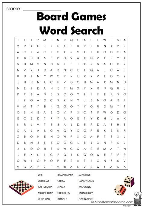 board games word search - Monster Word Search - Worksheets Library