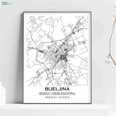 City map of BIJELJINA - Home Decor - Wall decor - Office map - Travel ...