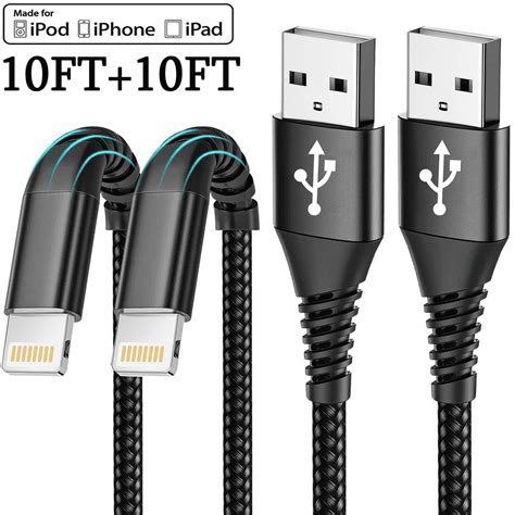 [2 Pack]10ft iphone Charger Cable,XUDUO Lightning Cable Nylon Braided ...