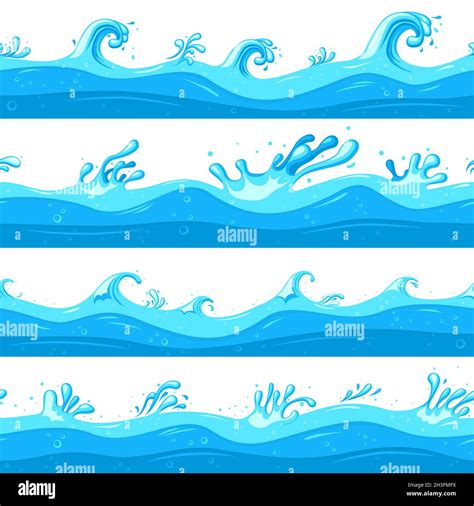 Cartoon sea waves. Ocean flow, game wave flat clipart. Cartoon blue sea ...