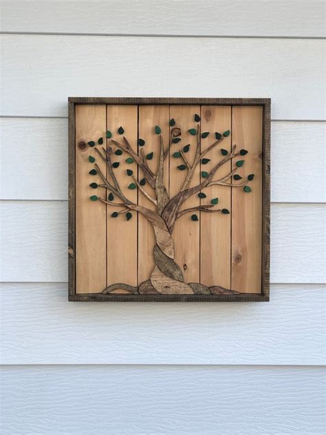 Home & Living Wall Décor Oak Tree Wall Painting Tree Wooden Wall Decor ...