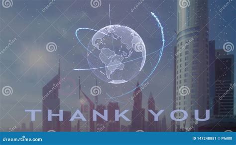 Thank You Text with 3d Hologram of the Planet Earth Against the ...