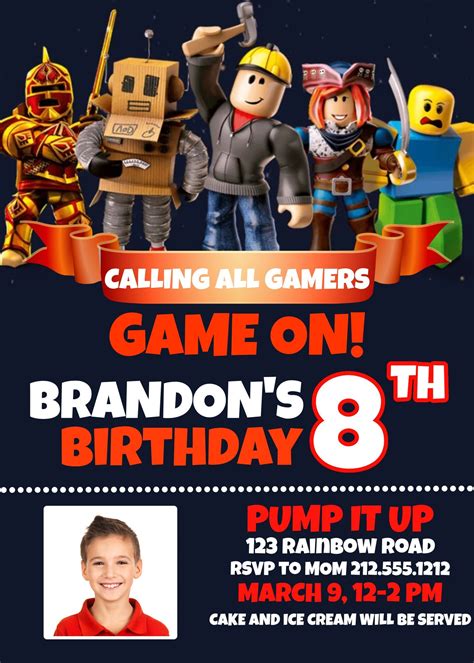 Roblox Birthday Party Invitation Personalized Photo Digital Printable ...