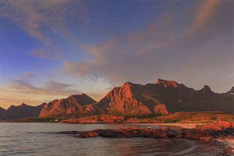 sunset, mountains, Norway, landscape, Lofoten Islands, coast, HD ...