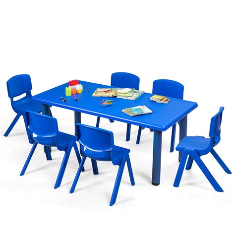 Topbuy Kids Table & 6 Chairs Set Activity Desk & Chair Set Indoor ...