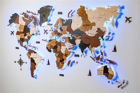 Wooden World Map LED - Etsy