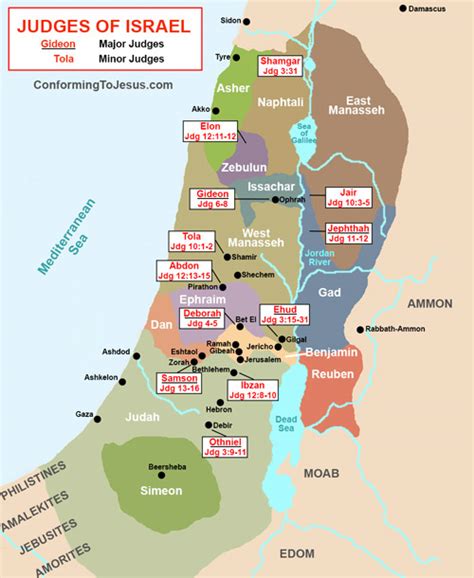 Judges of Ancient Israel Map - Old Testament Biblical Judges