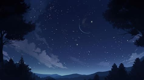 Premium Photo | Anime landscape with a starry sky and the moon