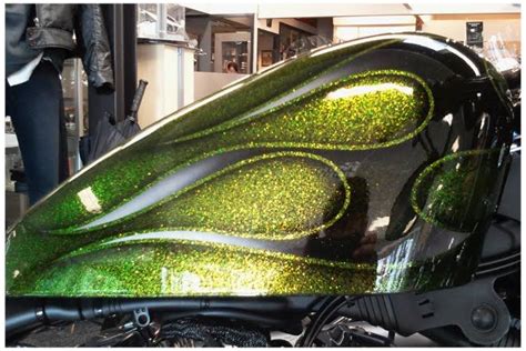 Custom Green Motorcycle with Metal Flake Paint Job