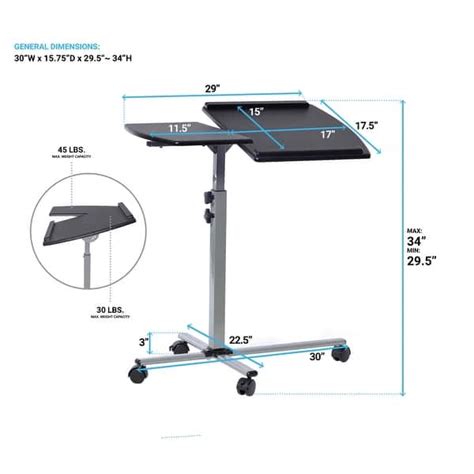 Adjustable Mobile Rolling Laptop Desk - Bed Bath & Beyond - 5237808