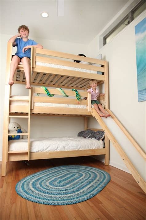 Maxtrix Twin Triple Bunk Bed with Ladder and Slide (White, Natural and ...