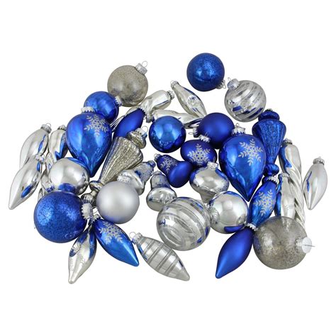 Northlight Blue and Silver Asymmetrical Christmas Ornaments - Set of 36 ...