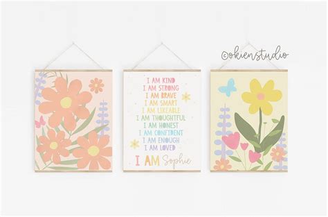 Pastel Flower Market Wall Art, Positive Affirmations Flower Room, Daisy ...