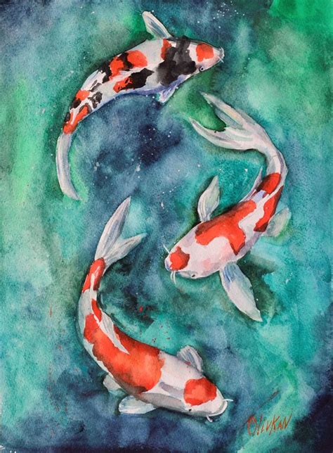 Koi Fish Watercolor Original Wall Art Painting by Olivia Kandra ...