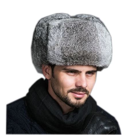 High Quality Mens 100% Real Rabbit Fur Winter Hats Lei Feng hat With ...