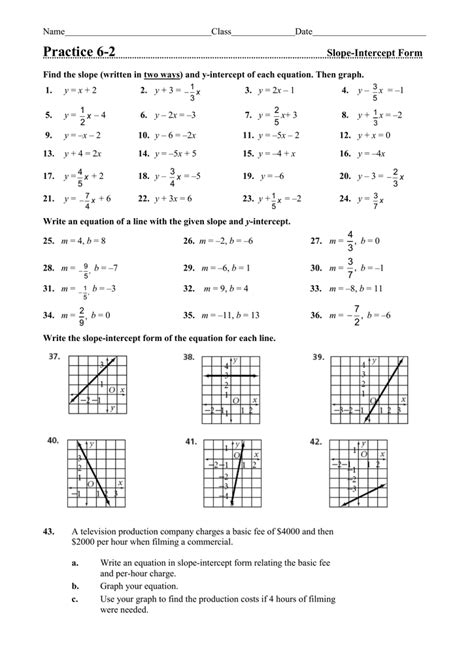 Determining Slope And Y Intercept Worksheet