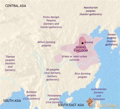 Map Ancient China,1500 BCE: History under the Shang Dynasty | TimeMaps