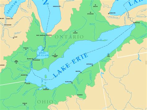 Map of Lake Erie with cities and rivers - Ontheworldmap.com