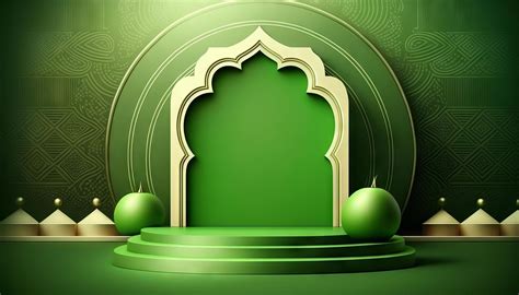 Green soft pastel podium ramadhan Background. islamic ornament on green ...