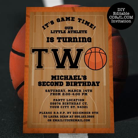 Invitations & Announcements Basketball Birthday Party Invite Basketball ...