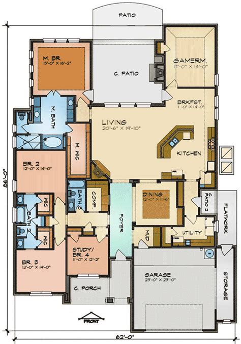 One Floor House Plan with Game Room - 36932JG | Architectural Designs ...