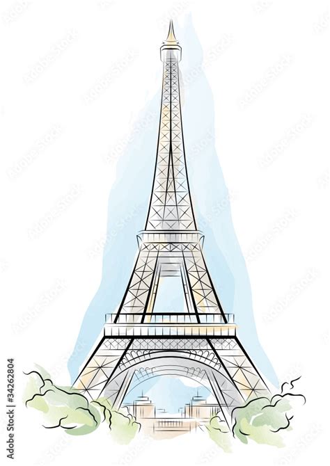 Vector drawing color Eiffel Tower in Paris, France vector de Stock ...