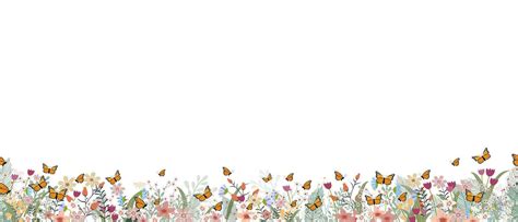 Seamless pattern flower border with butterfly,Horizontal floral ...