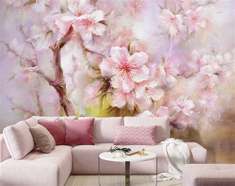 Cherry Blossom Floral Painting Wallpaper – Home Decoram