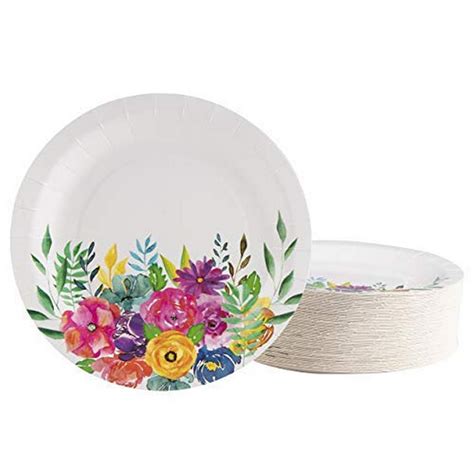 80-Count Floral Party Paper Plates 9", Vintage Flowers Print Favors ...