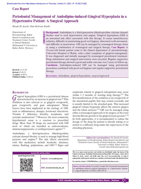 Periodontal Management of Amlodipine-Induced Gingival Hyperplasia in A ...