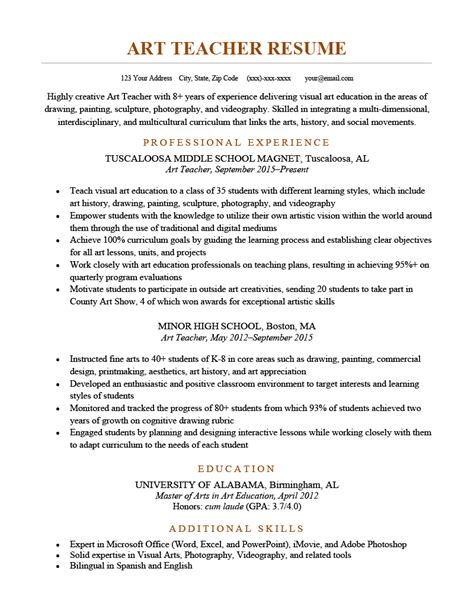 Art Teacher Resume (Sample & How to Write) | Resume Genius