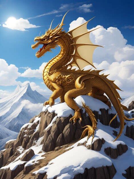 Premium AI Image | Ferocious Fire Fantasy Dragon stands on top of a ...