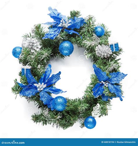 Christmas Blue Wreath Isolated On White Stock Photo - Image: 60818194