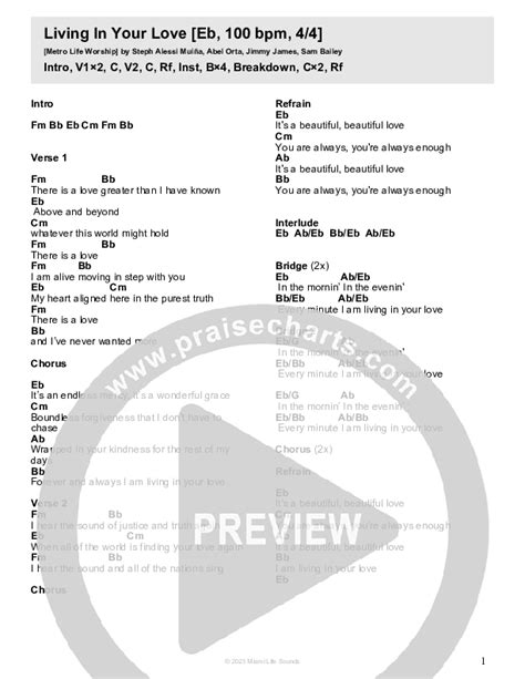 Living In Your Love (Live) Chords PDF (Metro Life Worship) - PraiseCharts