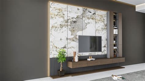 Premium Photo | 3d rendering modern tv wall unit interior design