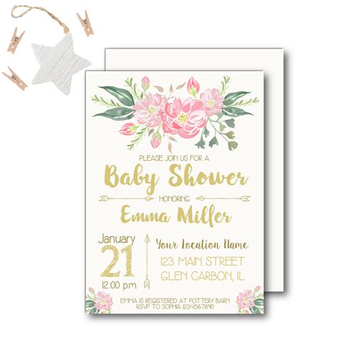 Rustic Floral Baby Shower Invitation - Rose Paper Press