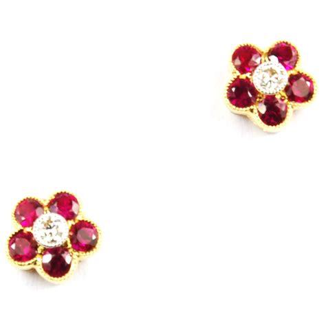 Ruby & Diamond Cluster Earrings - Mark Parkhouse Antiques & Jewellery